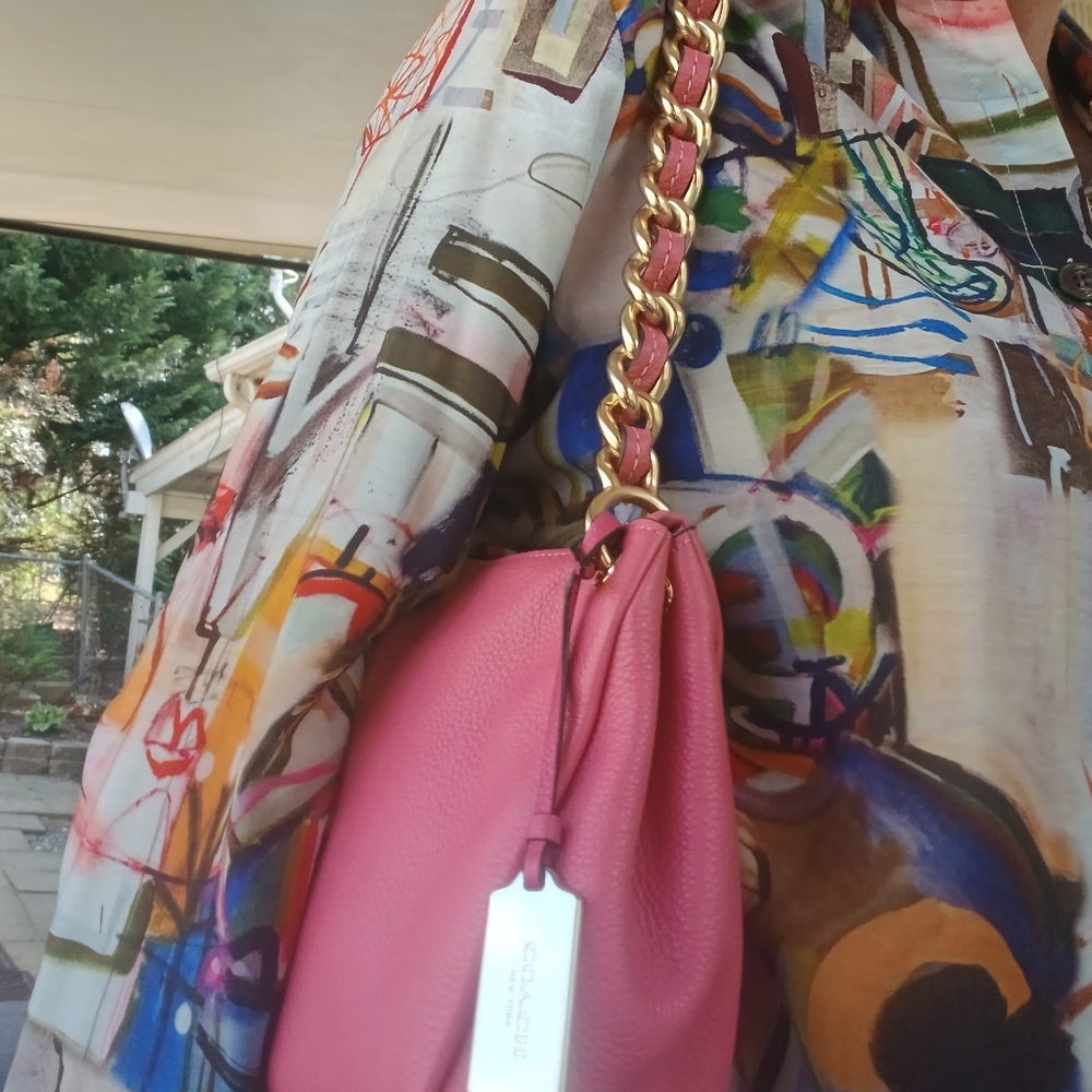 NEW Coach Mia Pink Pebble Leather with Gold Chain Shoulder Bag NEW w Tags - Picture 12 of 14